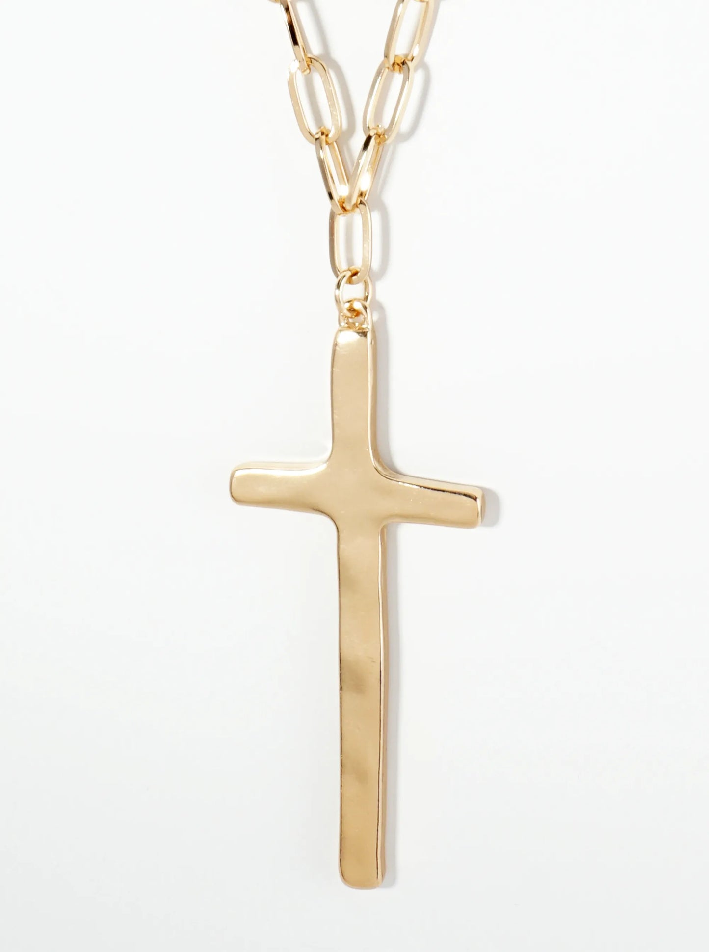 Hammered Cross Pendant 32 Inch Long Necklace
