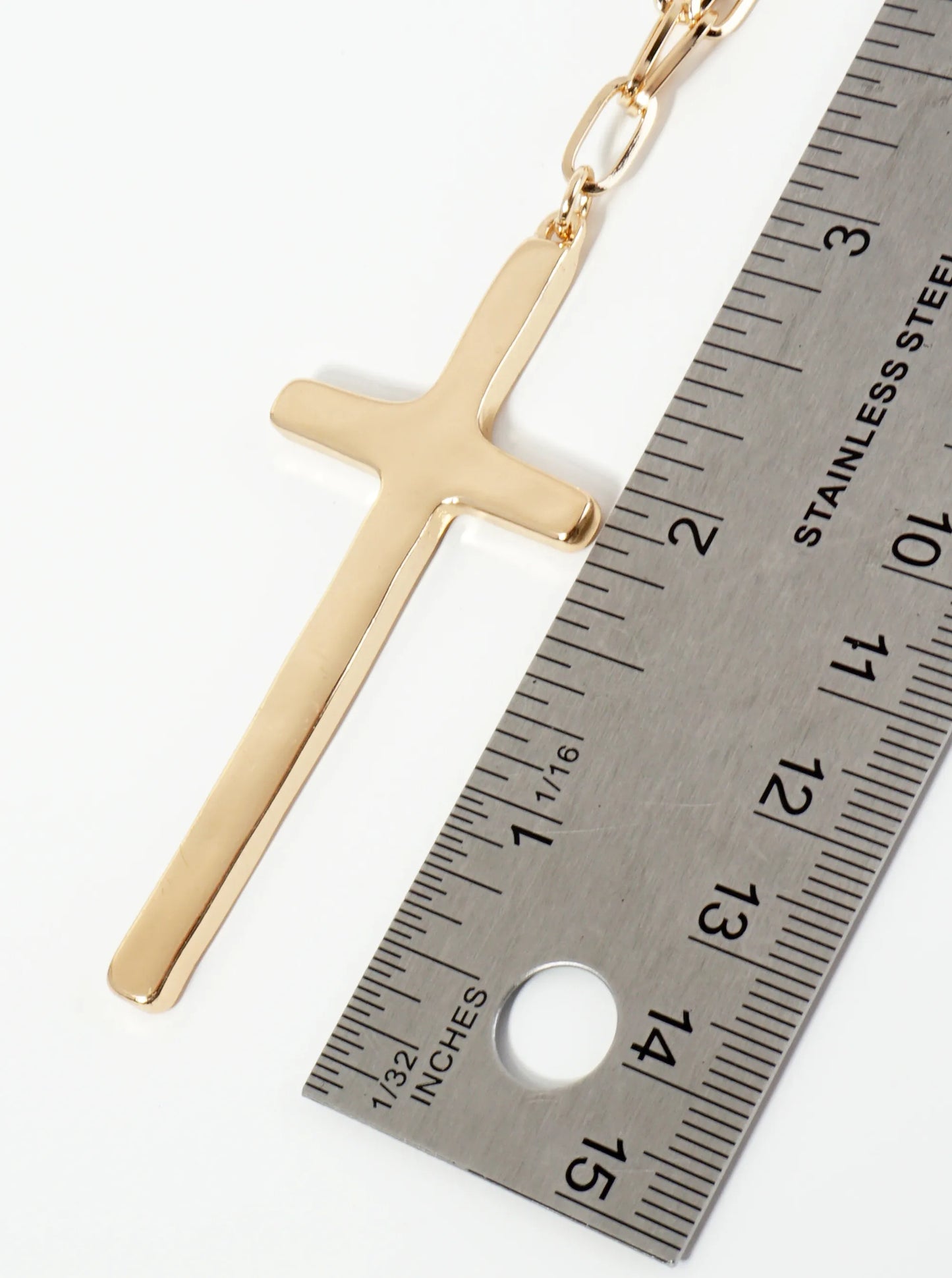 Hammered Cross Pendant 32 Inch Long Necklace