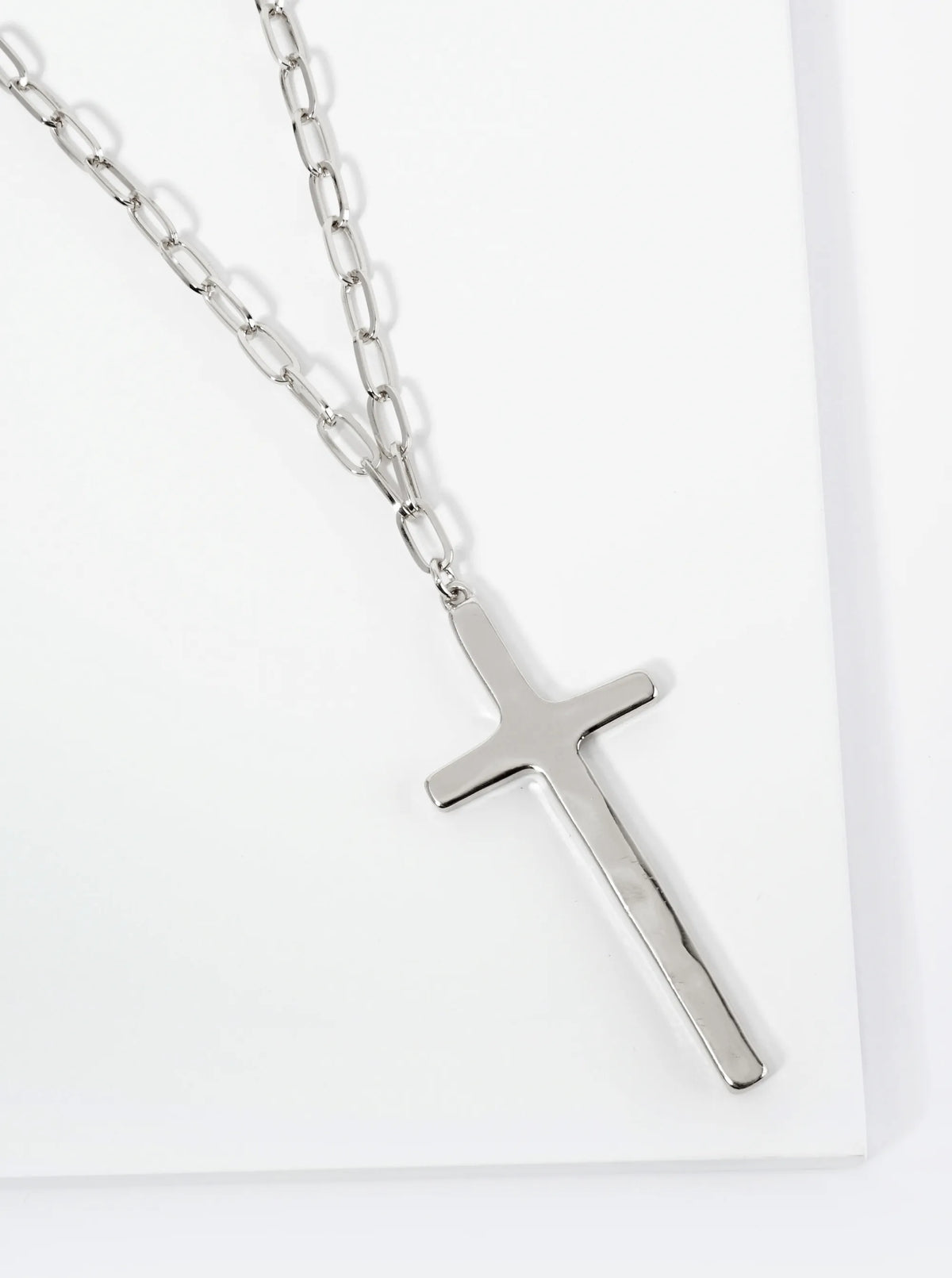Hammered Cross Pendant 32 Inch Long Necklace
