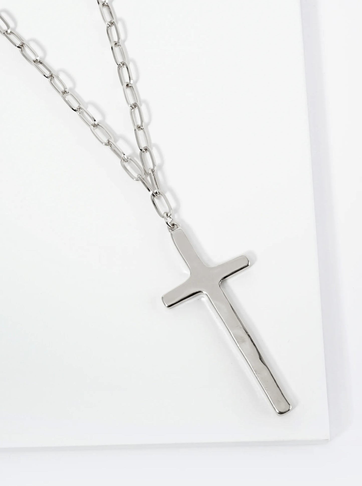 Hammered Cross Pendant 32 Inch Long Necklace
