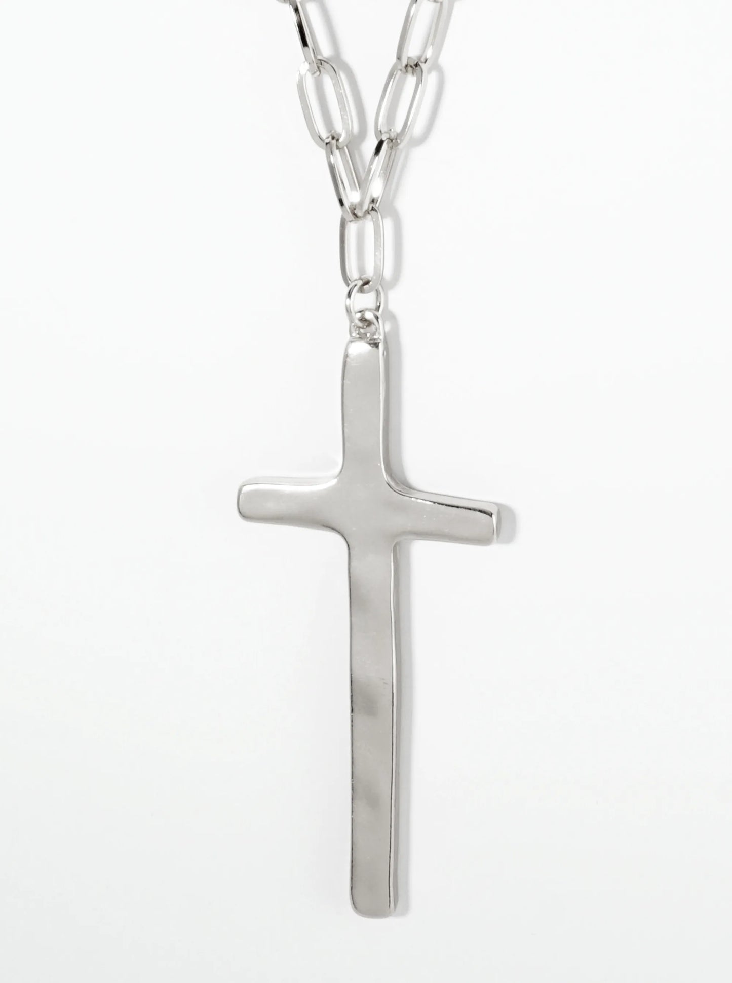 Hammered Cross Pendant 32 Inch Long Necklace