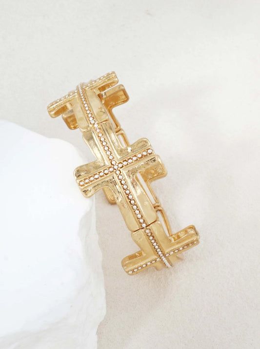 Hammered Cross Religious Stretch Bracelet