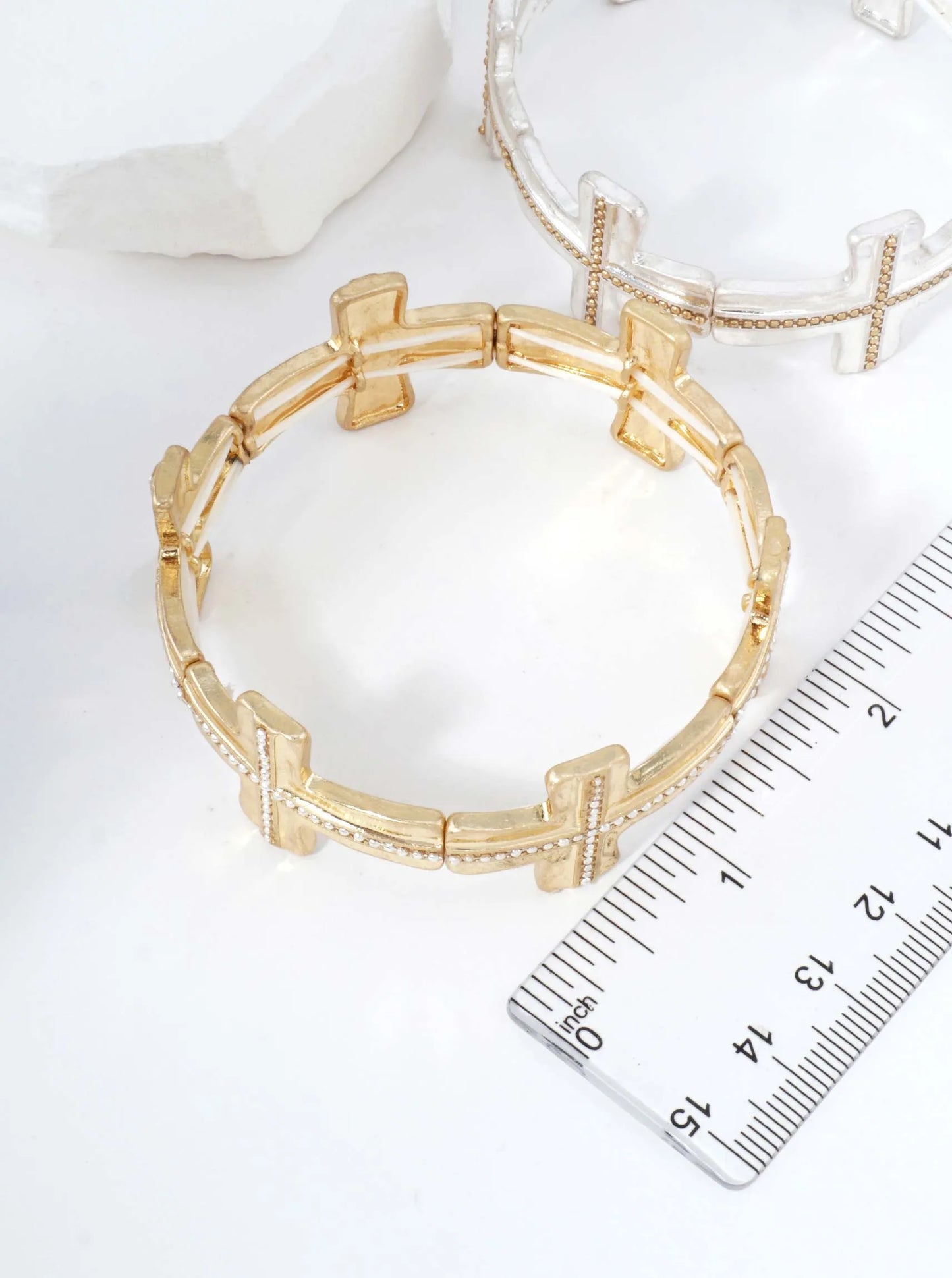Hammered Cross Religious Stretch Bracelet
