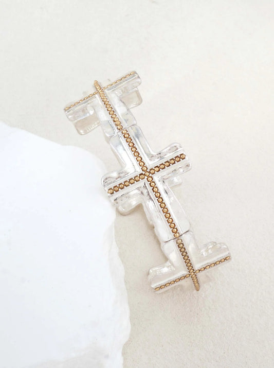 Hammered Cross Religious Stretch Bracelet