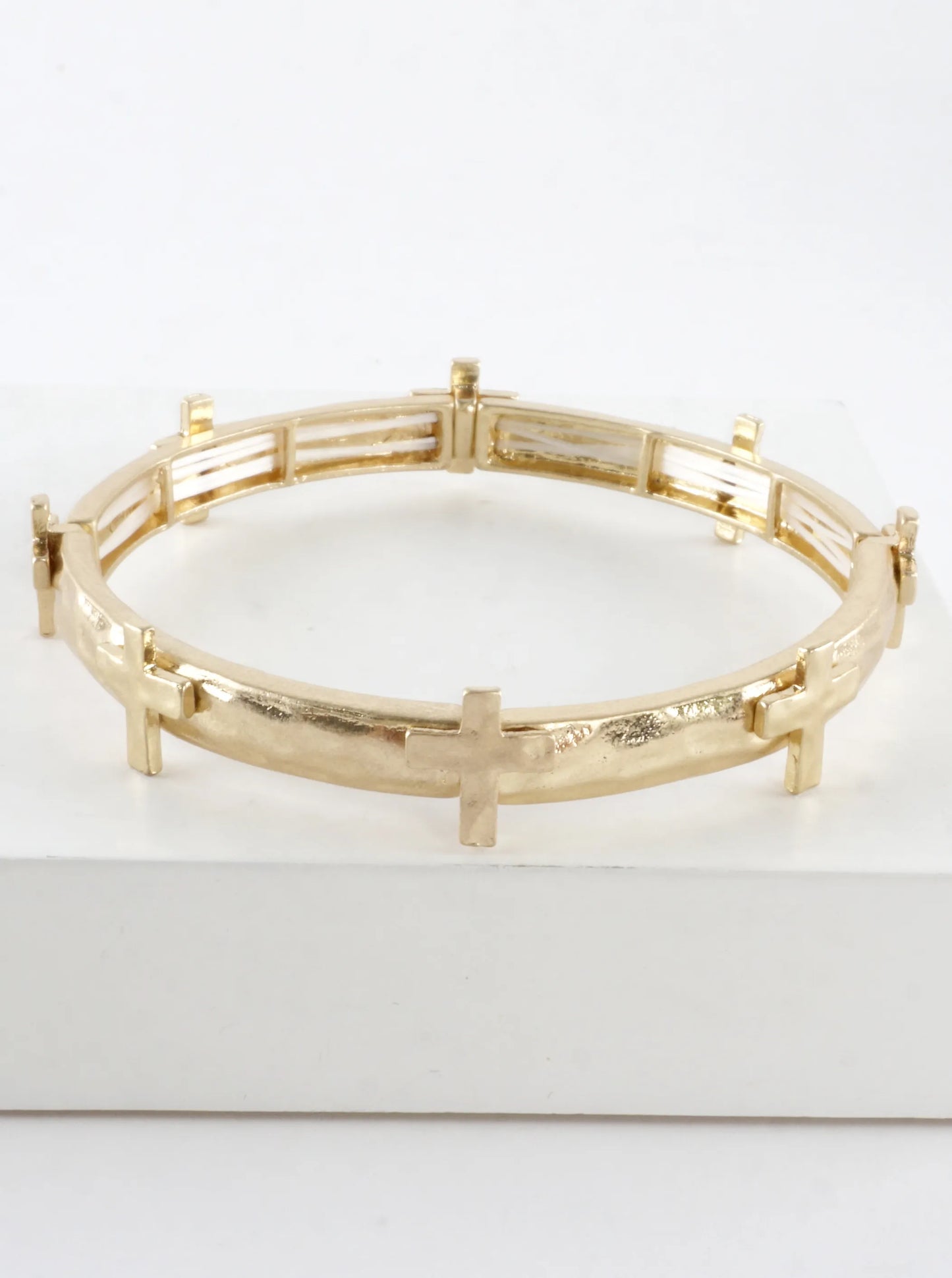 Hammered Cross Stretch Bangle Bracelet