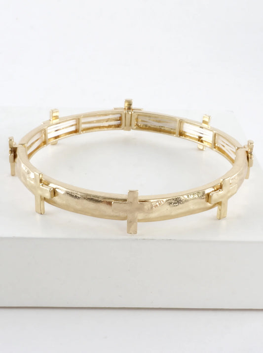 Hammered Cross Stretch Bangle Bracelet