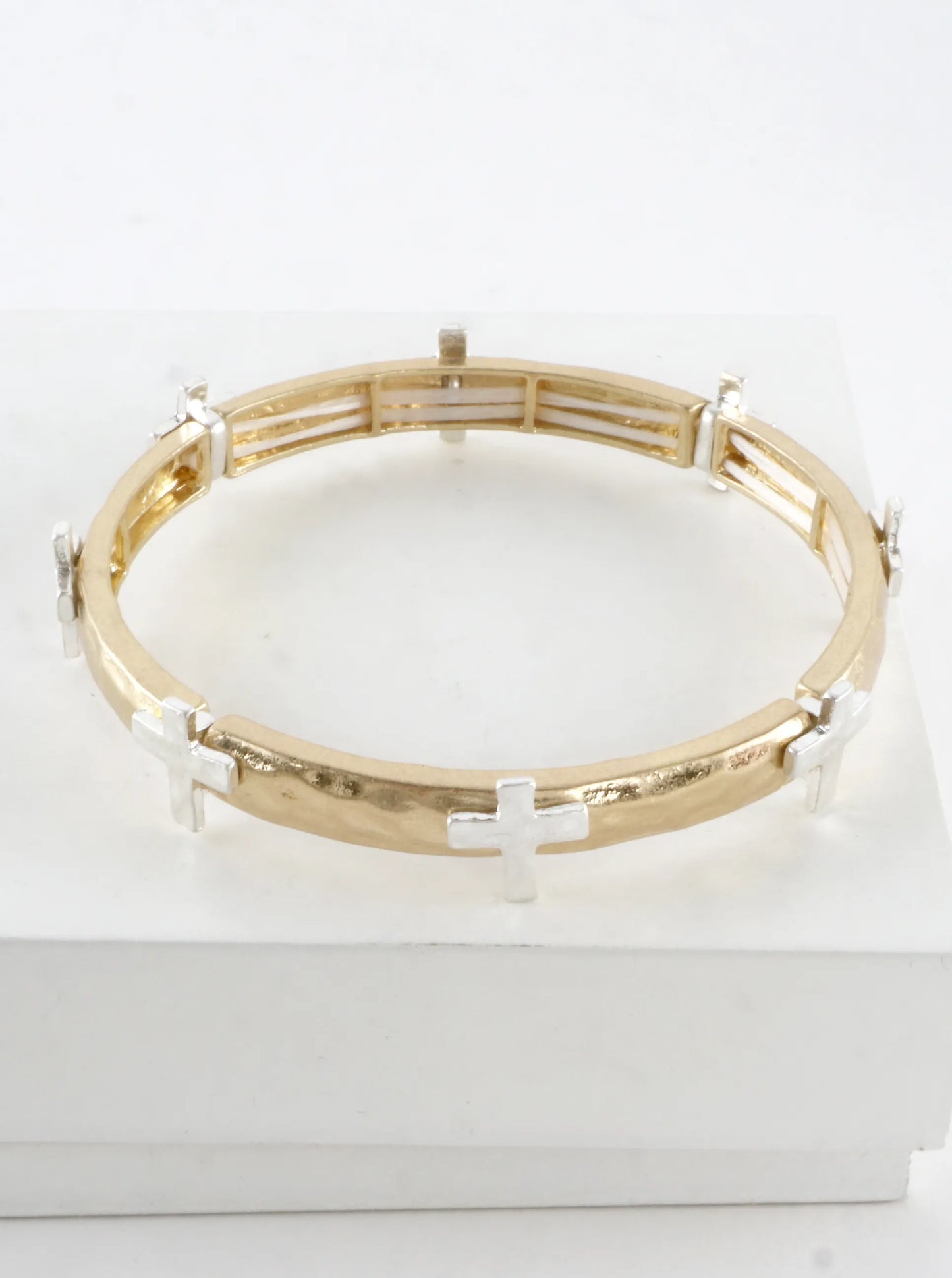 Hammered Cross Stretch Bangle Bracelet