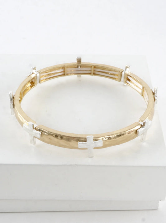 Hammered Cross Stretch Bangle Bracelet