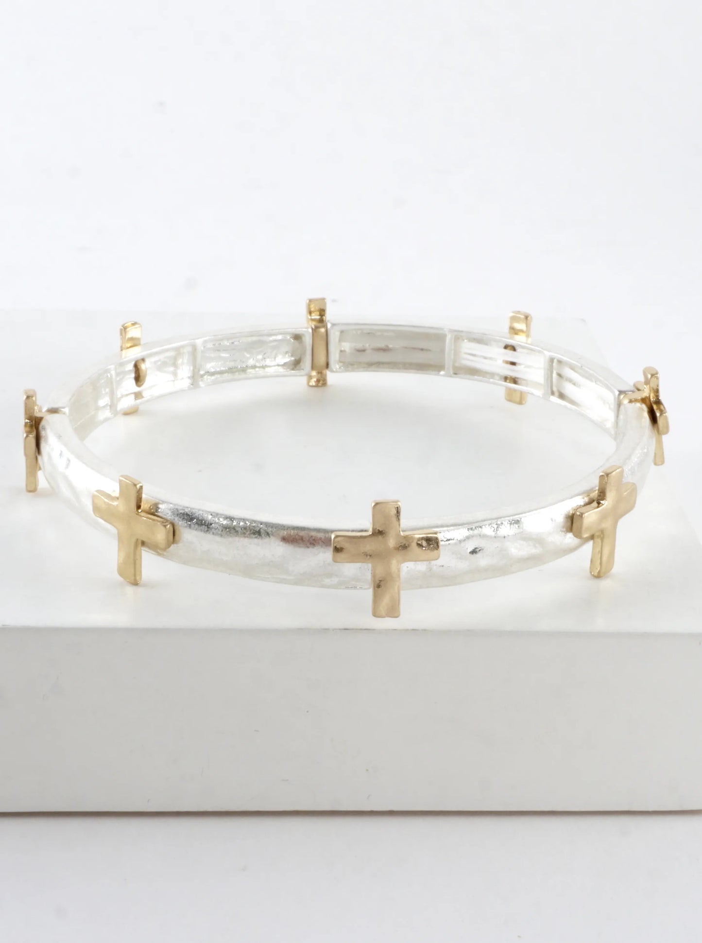 Hammered Cross Stretch Bangle Bracelet