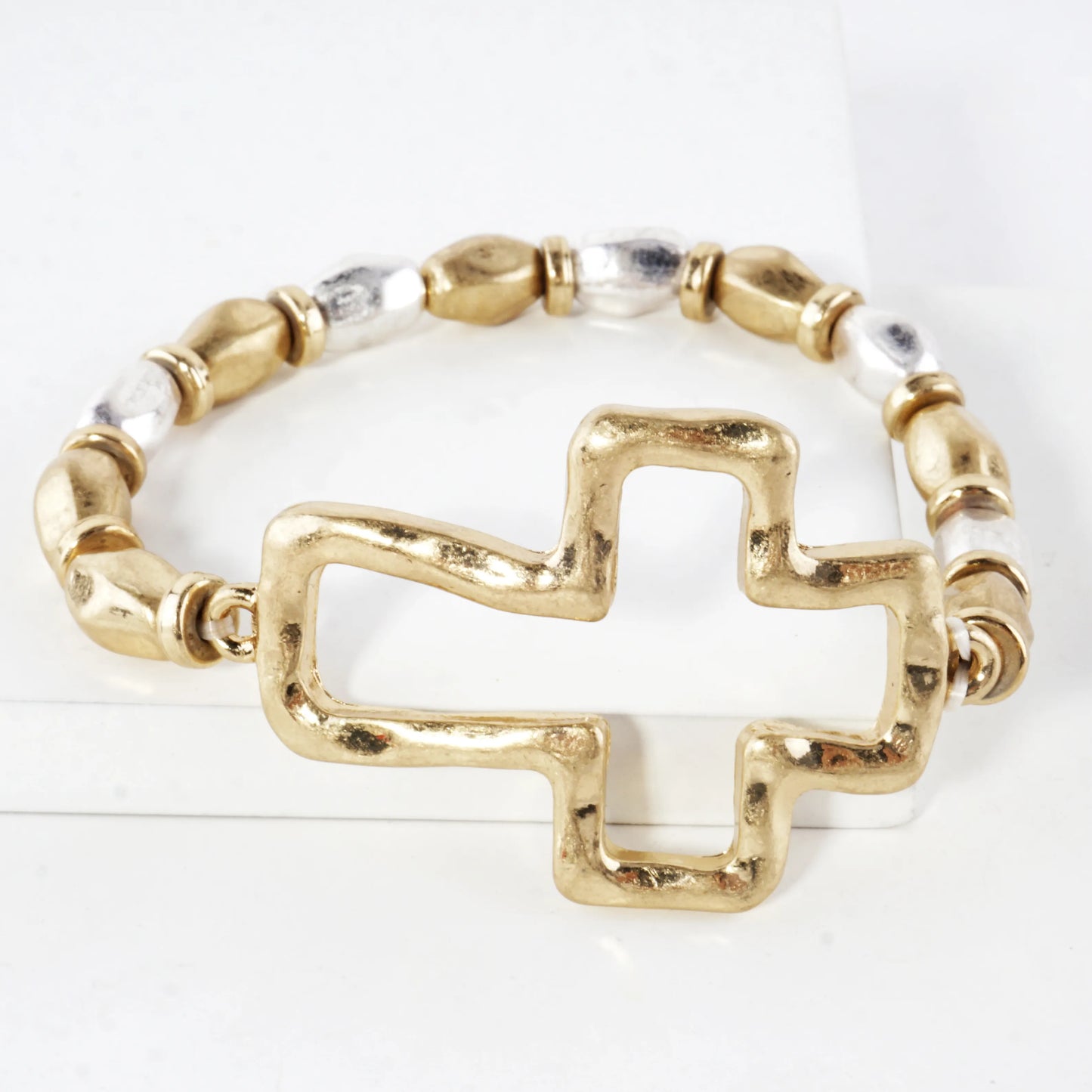Hammered Cross Stretch Bracelet