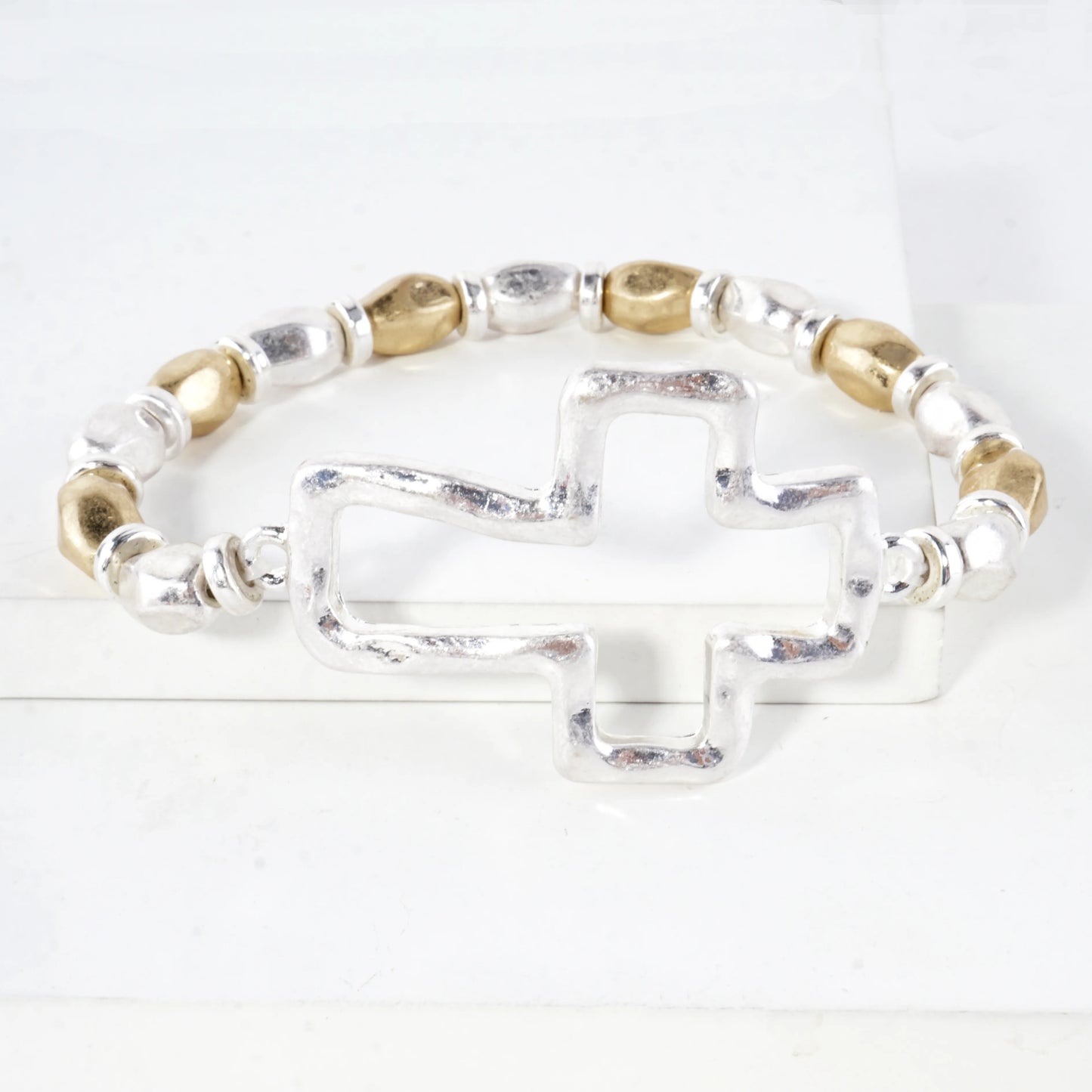 Hammered Cross Stretch Bracelet