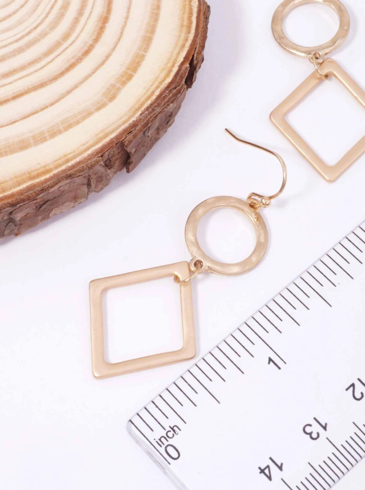 Hammered Cut-Out Circle Square Matte Hook Earrings - Worn Gold-Matte Gold