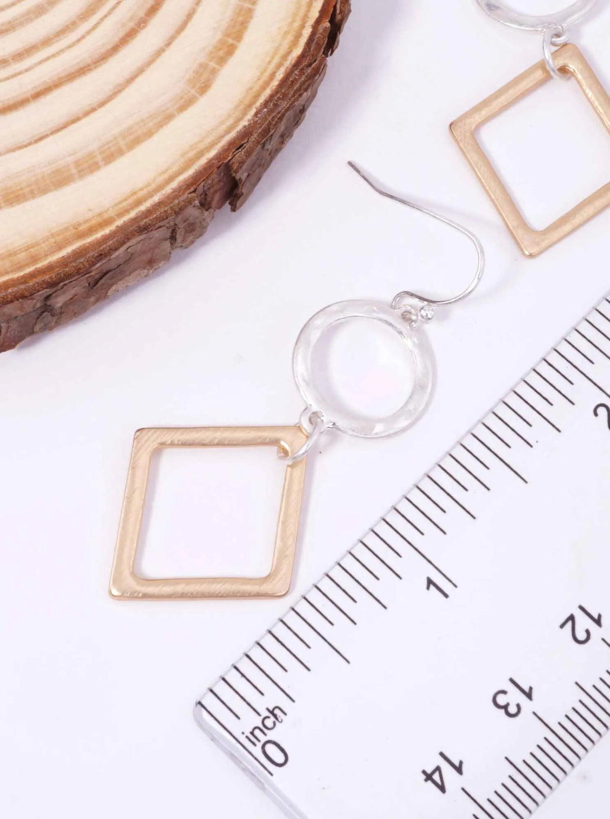 Hammered Cut-Out Circle Square Matte Hook Earrings - Worn Silver-Matte Gold