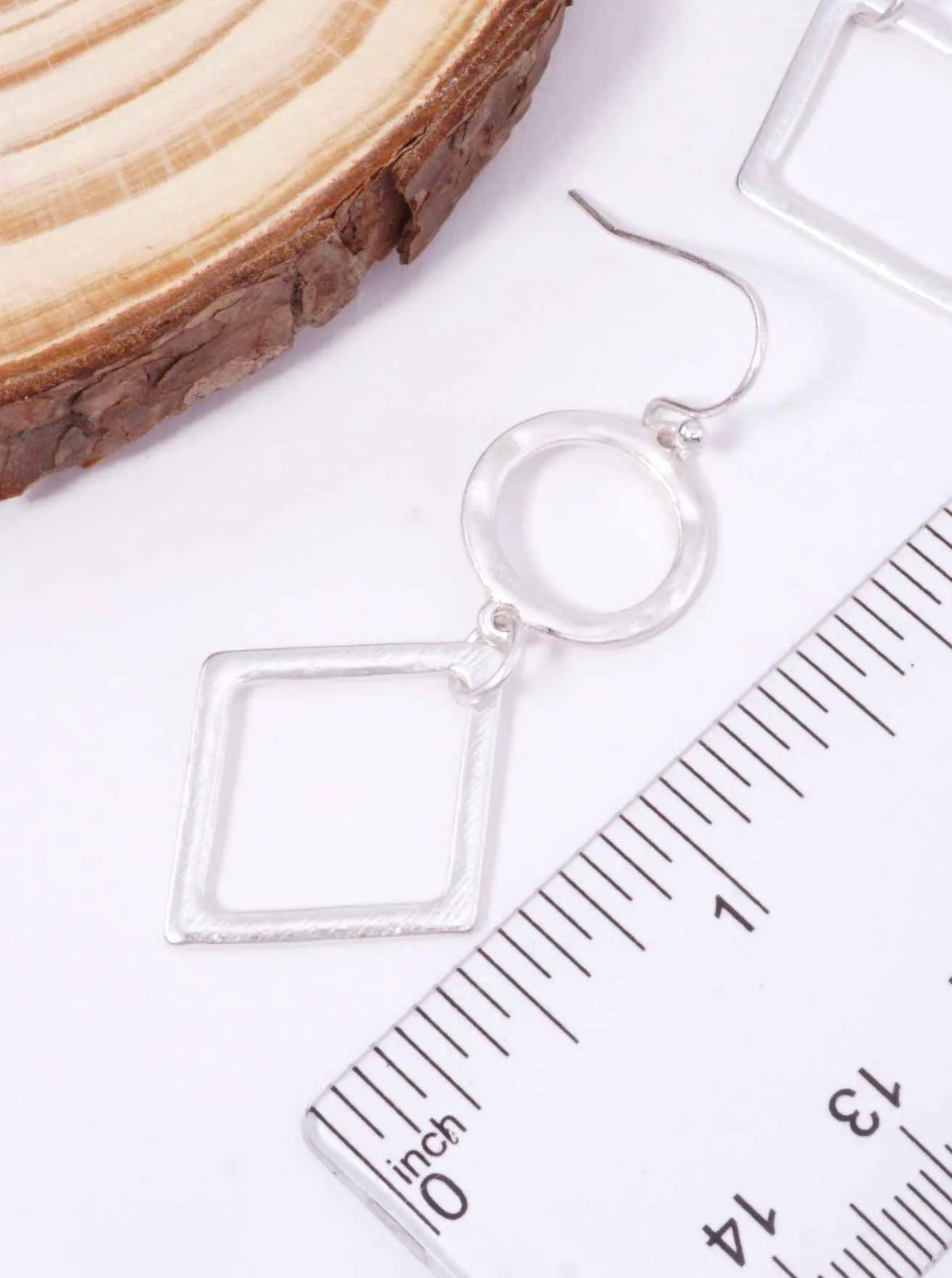 Hammered Cut-Out Circle Square Matte Hook Earrings - Worn Silver-Matte Silver