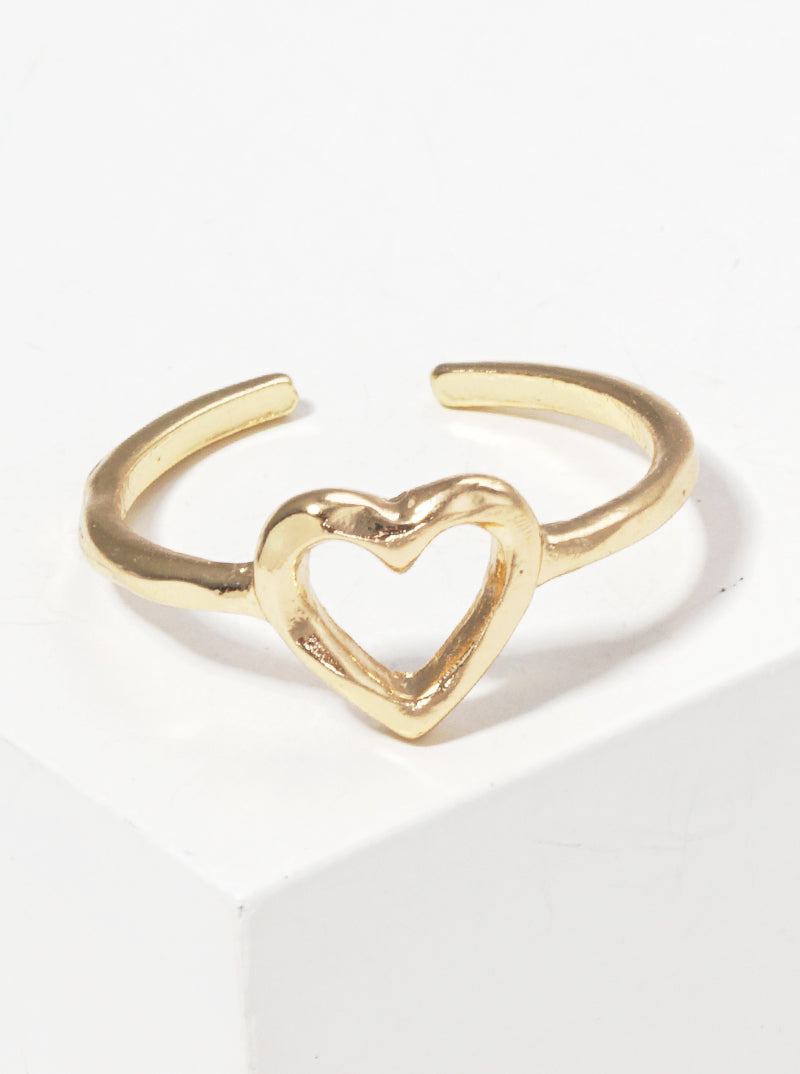 Hammered Cut Out Heart Adjustable Brass Cuff Ring