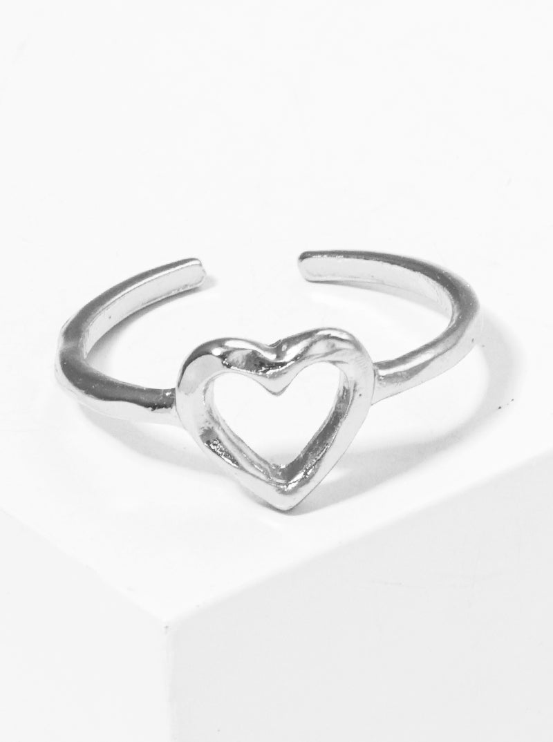 Hammered Cut Out Heart Adjustable Brass Cuff Ring