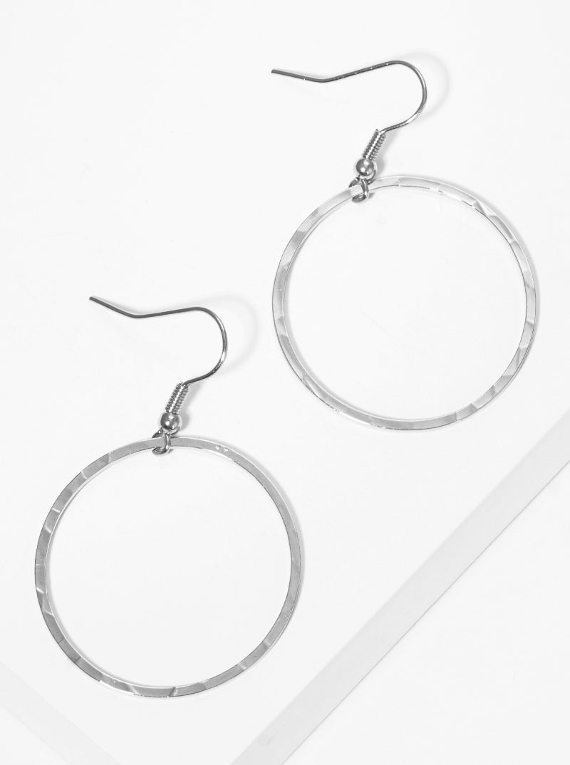 Hammered Cut Out Round Fish Hook Dangle Drop Earrings