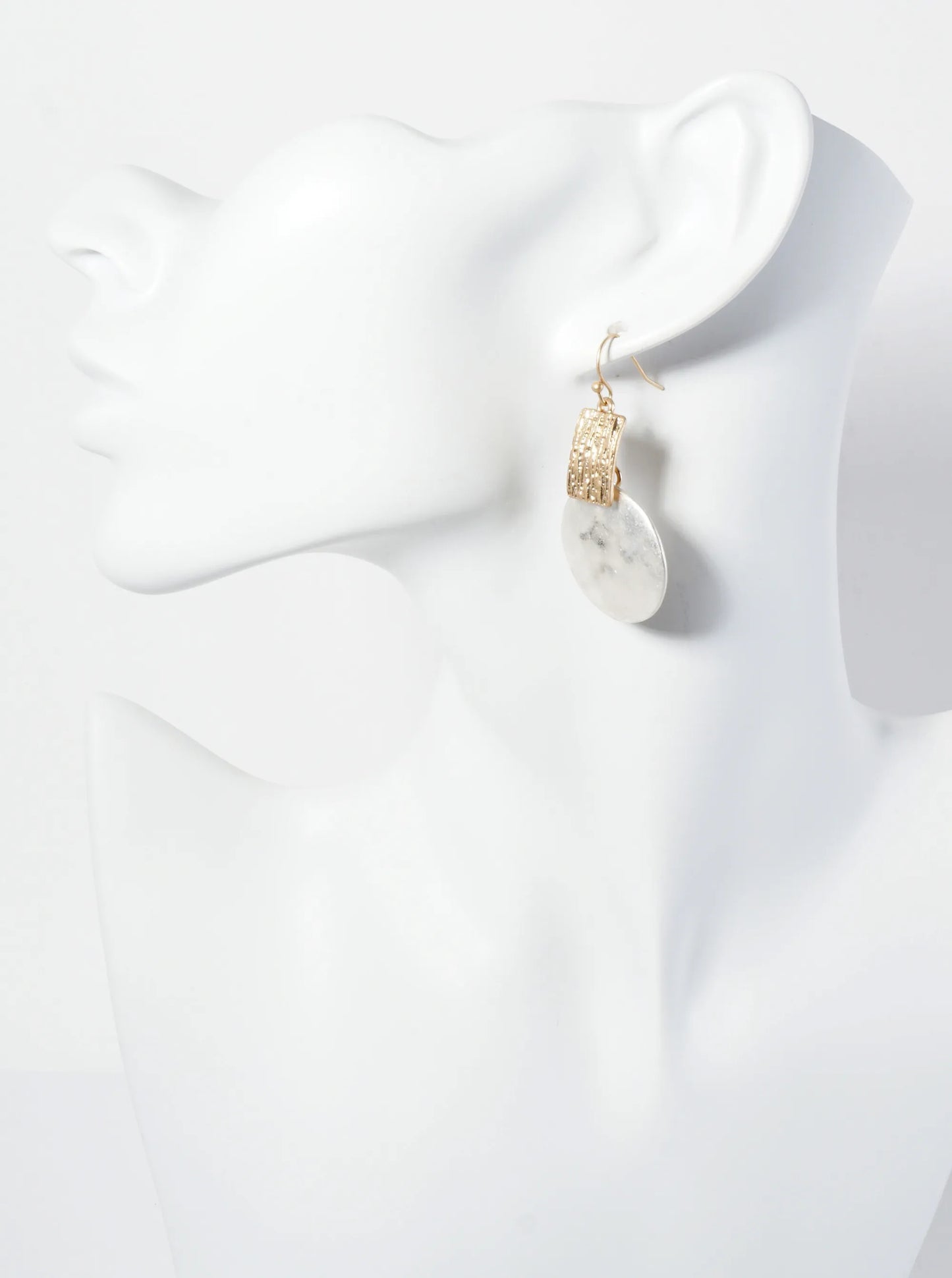Hammered Disc Dangle Drop Geometric Dual-Tone Earrings