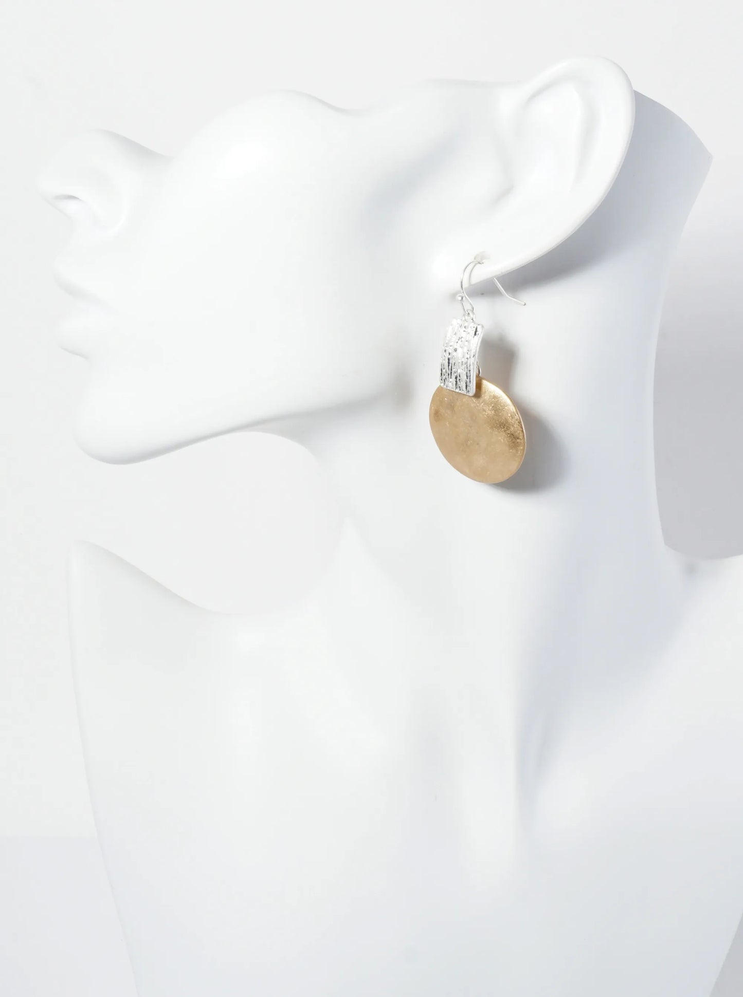 Hammered Disc Dangle Drop Geometric Dual-Tone Earrings