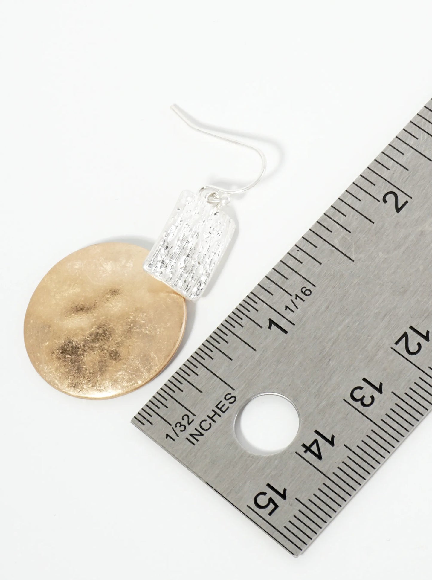 Hammered Disc Dangle Drop Geometric Dual-Tone Earrings