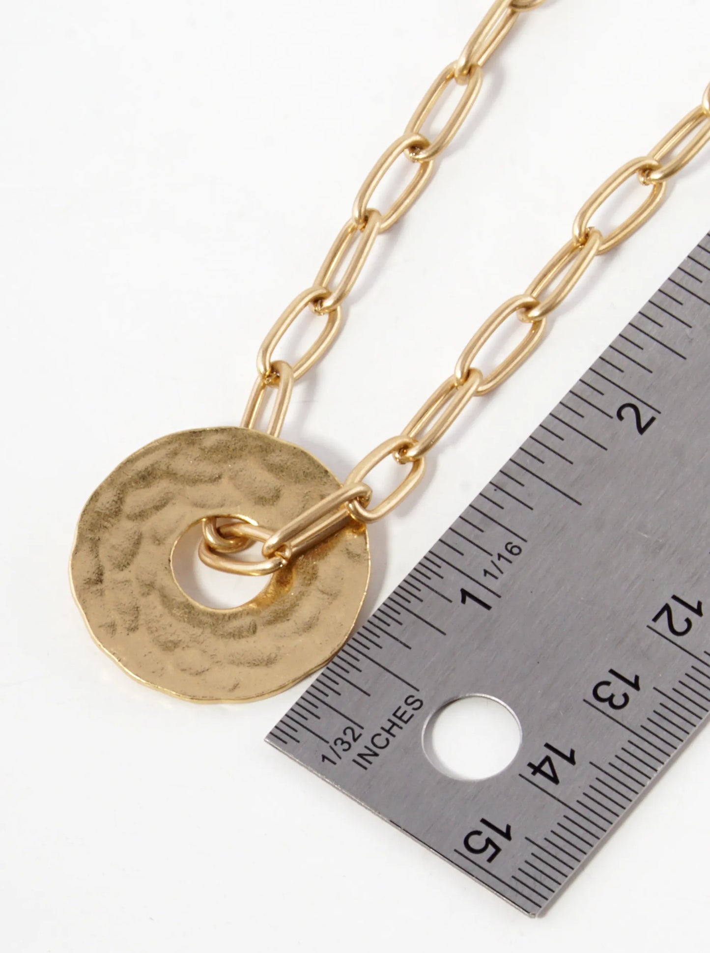 Hammered Donut Pendant Link Chain Necklace