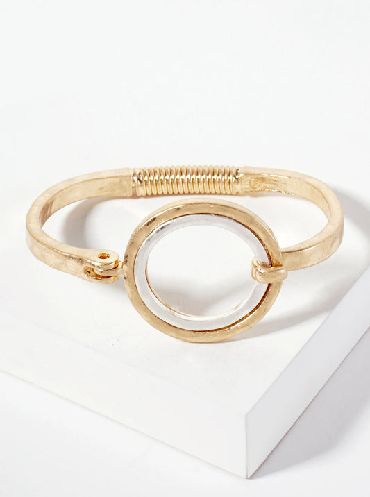Hammered Dual-Tone Circle Hook Hinge Bracelet
