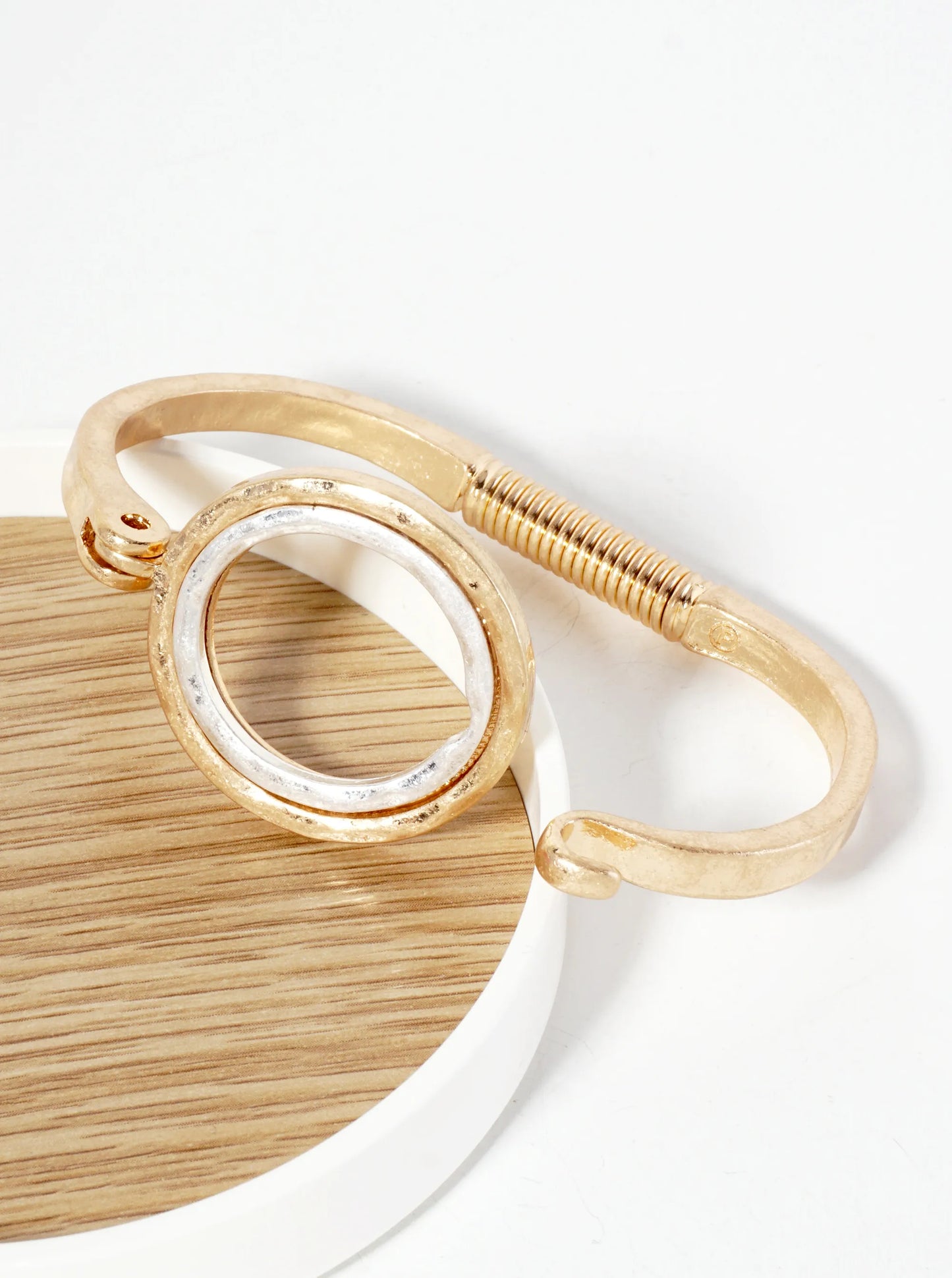 Hammered Dual-Tone Circle Hook Hinge Bracelet