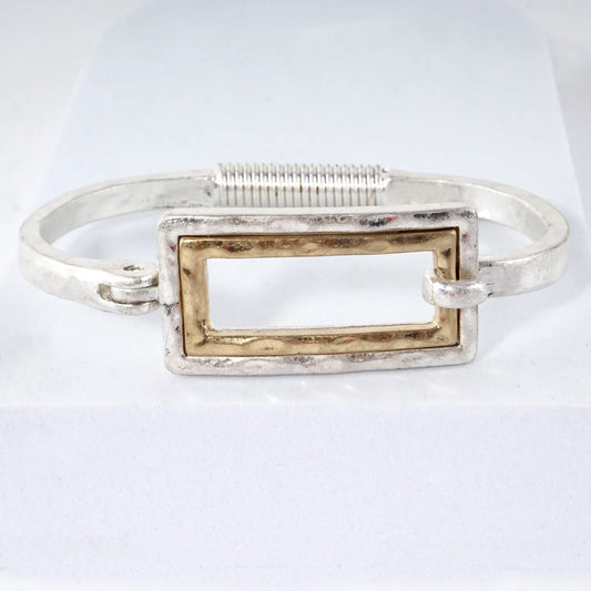 Hammered Dual-Tone Rectangular Hook Hinge Bracelet