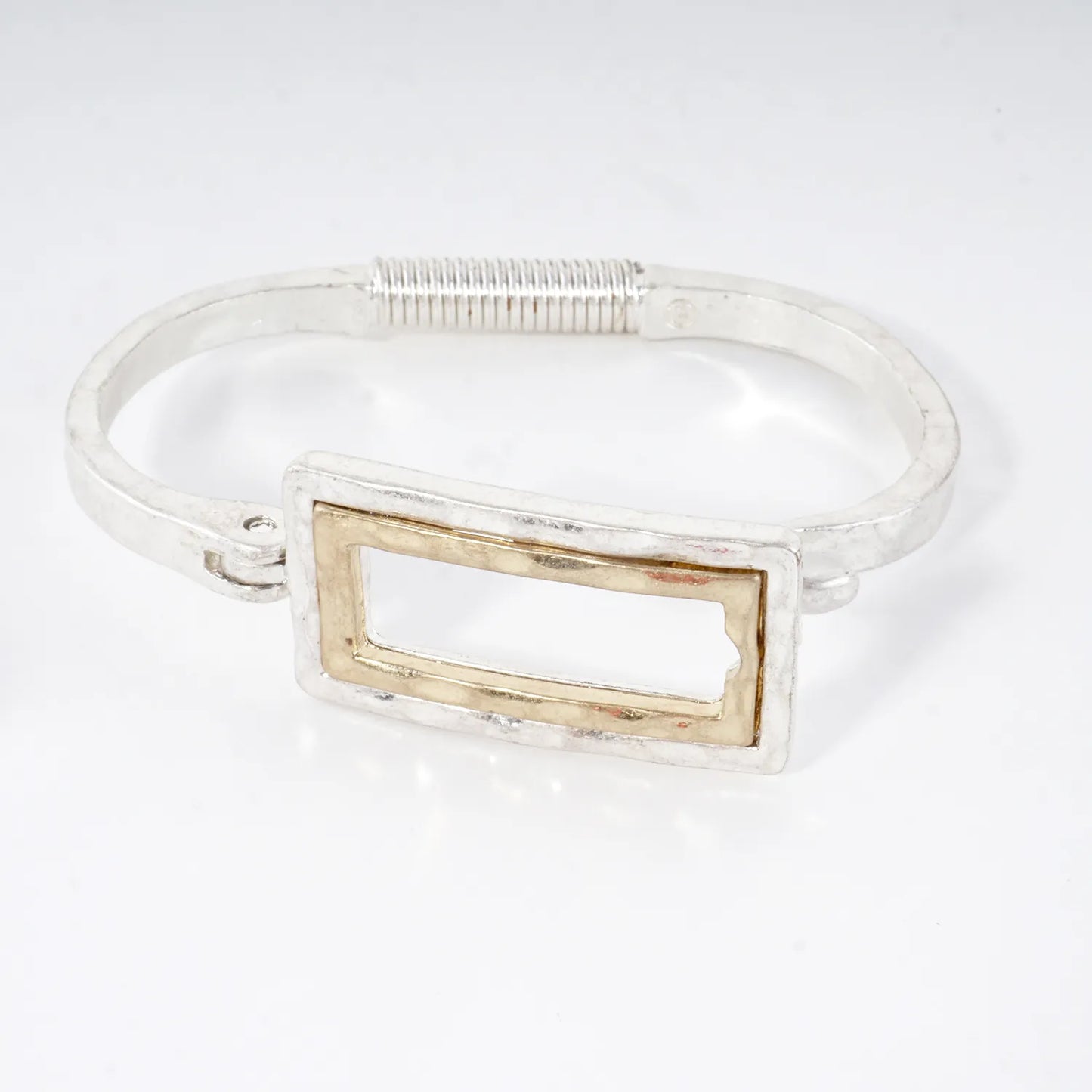 Hammered Dual-Tone Rectangular Hook Hinge Bracelet