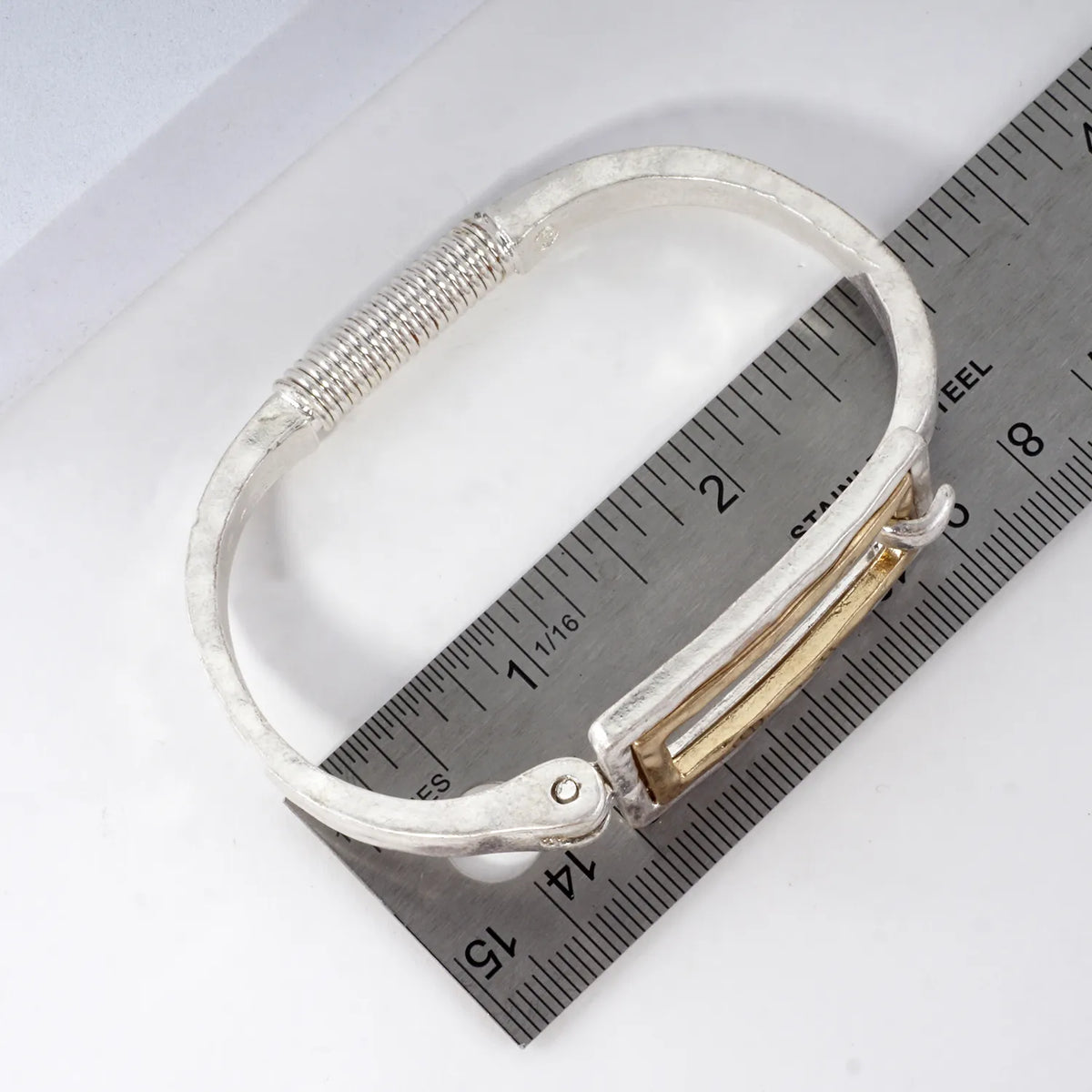 Hammered Dual-Tone Rectangular Hook Hinge Bracelet