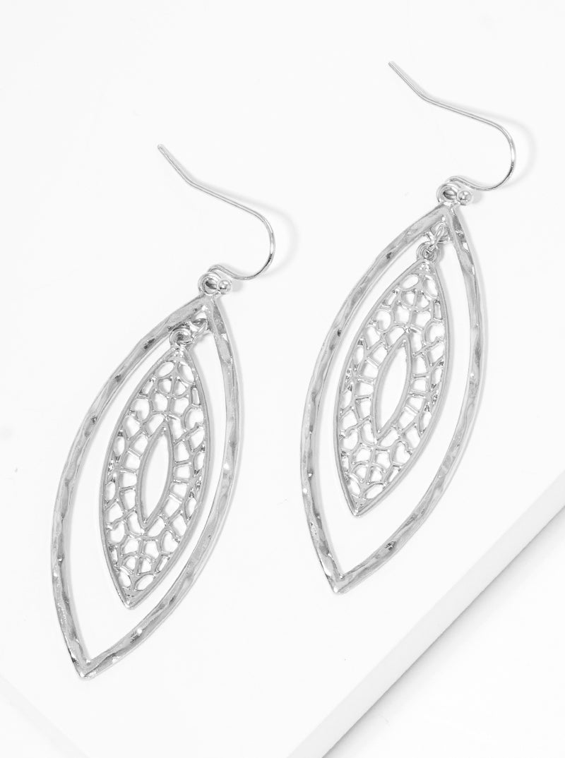 Hammered Filigree Marquise Dangle Drop Earrings