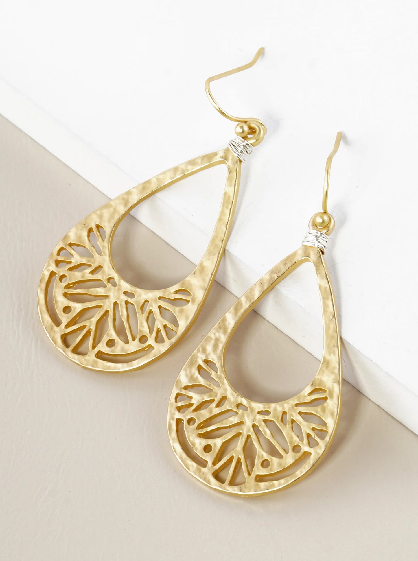 Hammered Filigree Teardrop Dangle Earrings