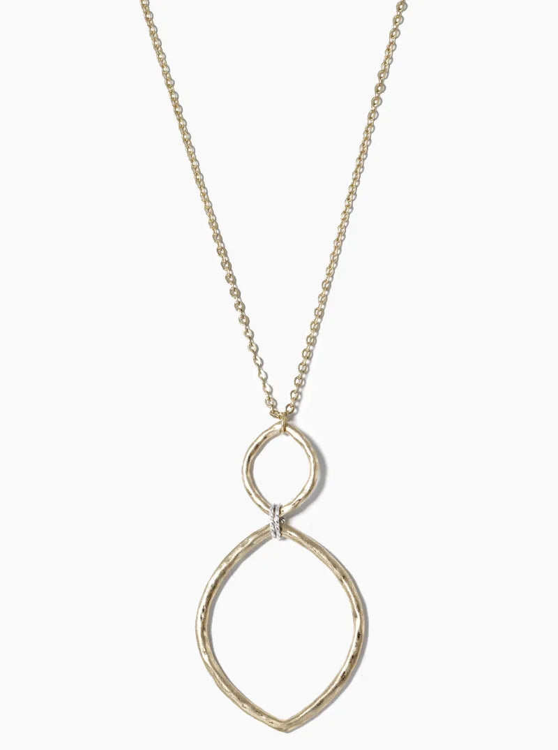 Hammered Geometric Double Oval 30 Inch Long Necklace