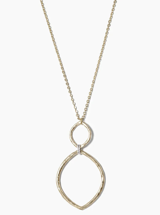 Hammered Geometric Double Oval 30 Inch Long Necklace