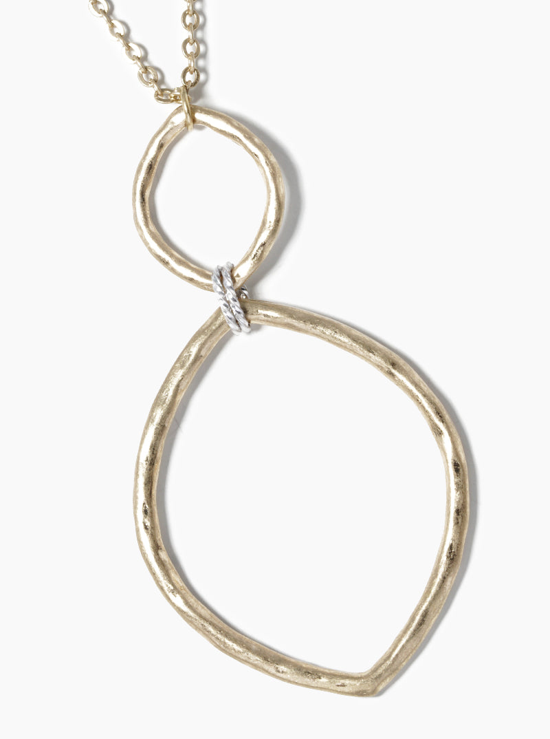 Hammered Geometric Double Oval 30 Inch Long Necklace
