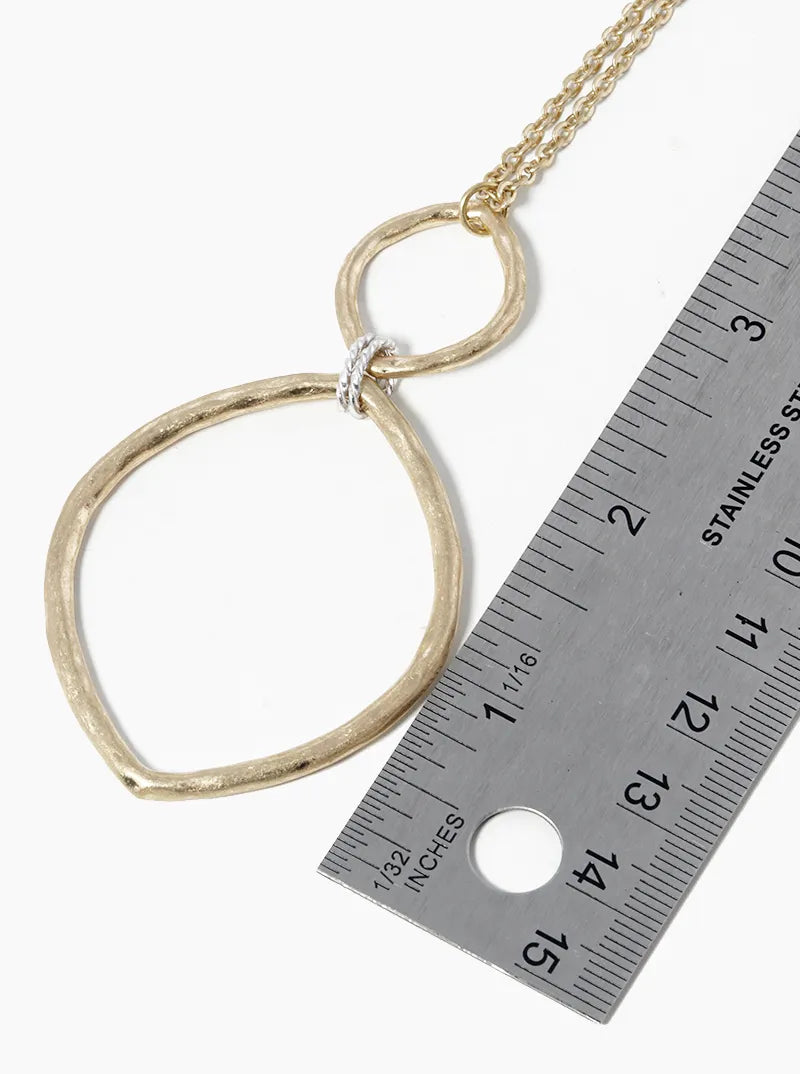Hammered Geometric Double Oval 30 Inch Long Necklace