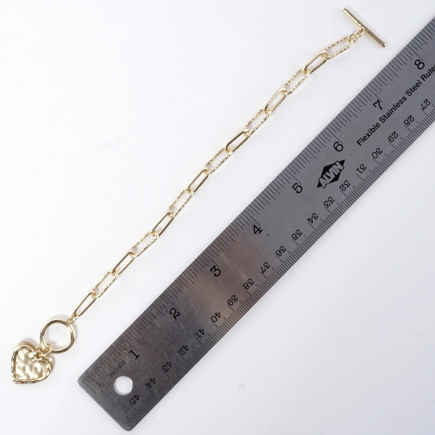 Hammered Heart Cluster Charm Toggle Bracelet