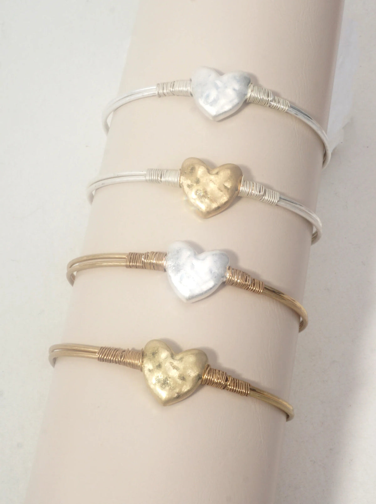Hammered Heart Hook Closure Cuff Bracelet