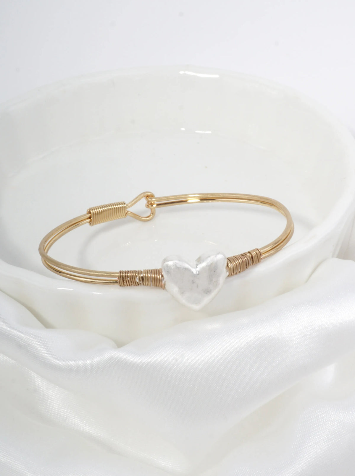 Hammered Heart Hook Closure Cuff Bracelet