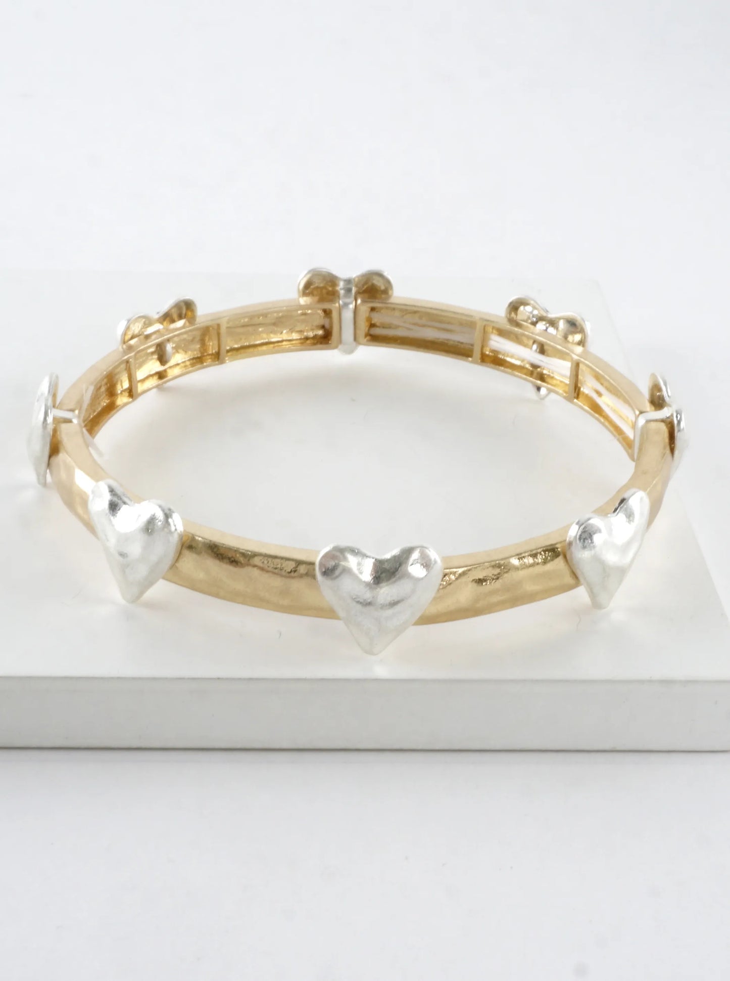 Hammered Heart Stretch Bangle Bracelet
