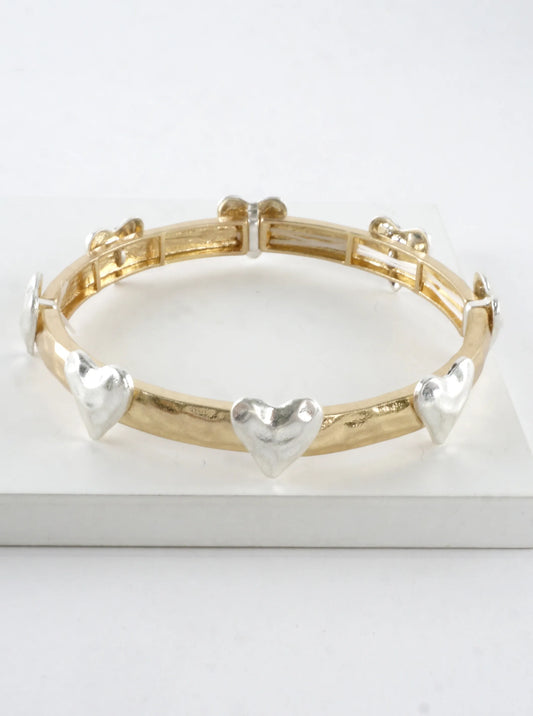 Hammered Heart Stretch Bangle Bracelet