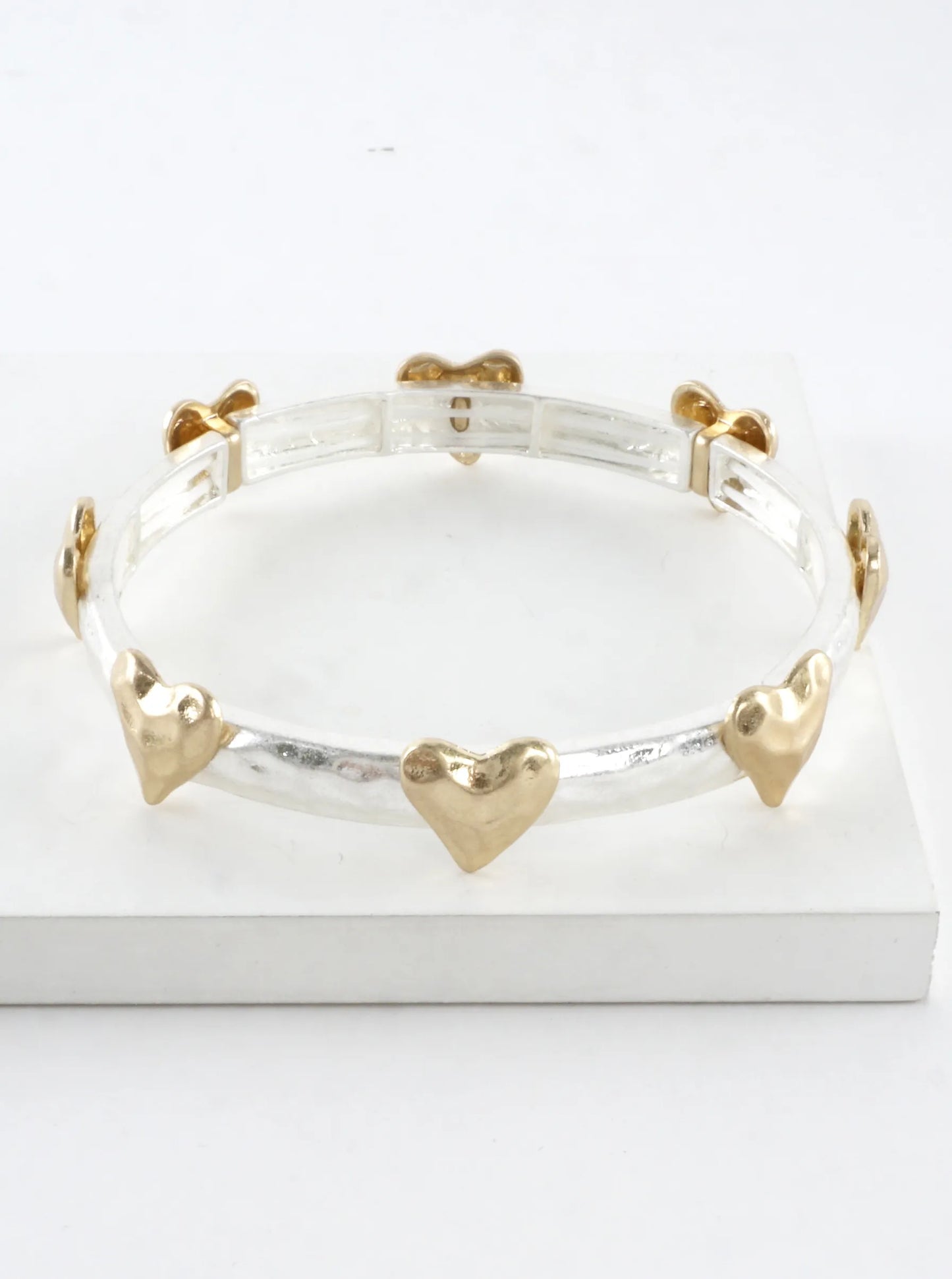 Hammered Heart Stretch Bangle Bracelet