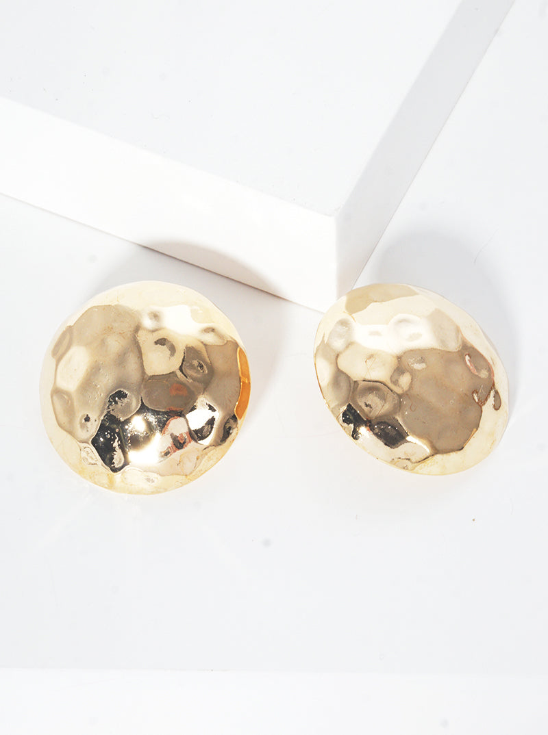 Hammered Hemisphere Polished Metal Post Stud Earrings