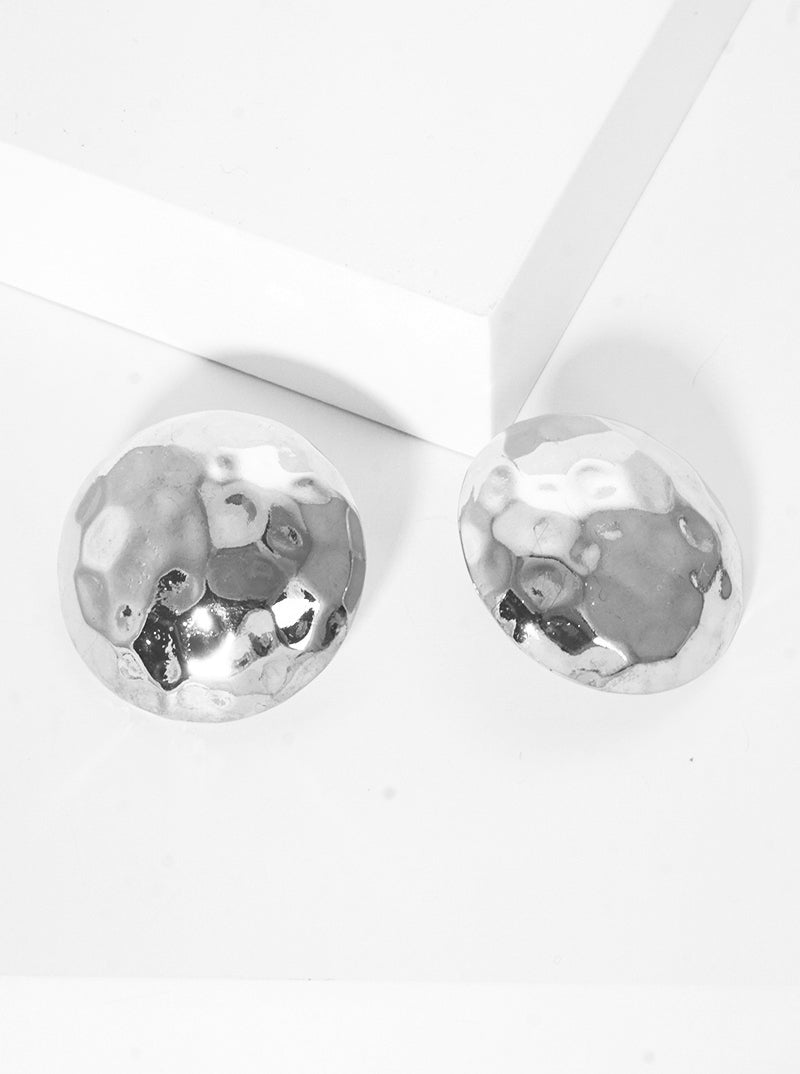 Hammered Hemisphere Polished Metal Post Stud Earrings