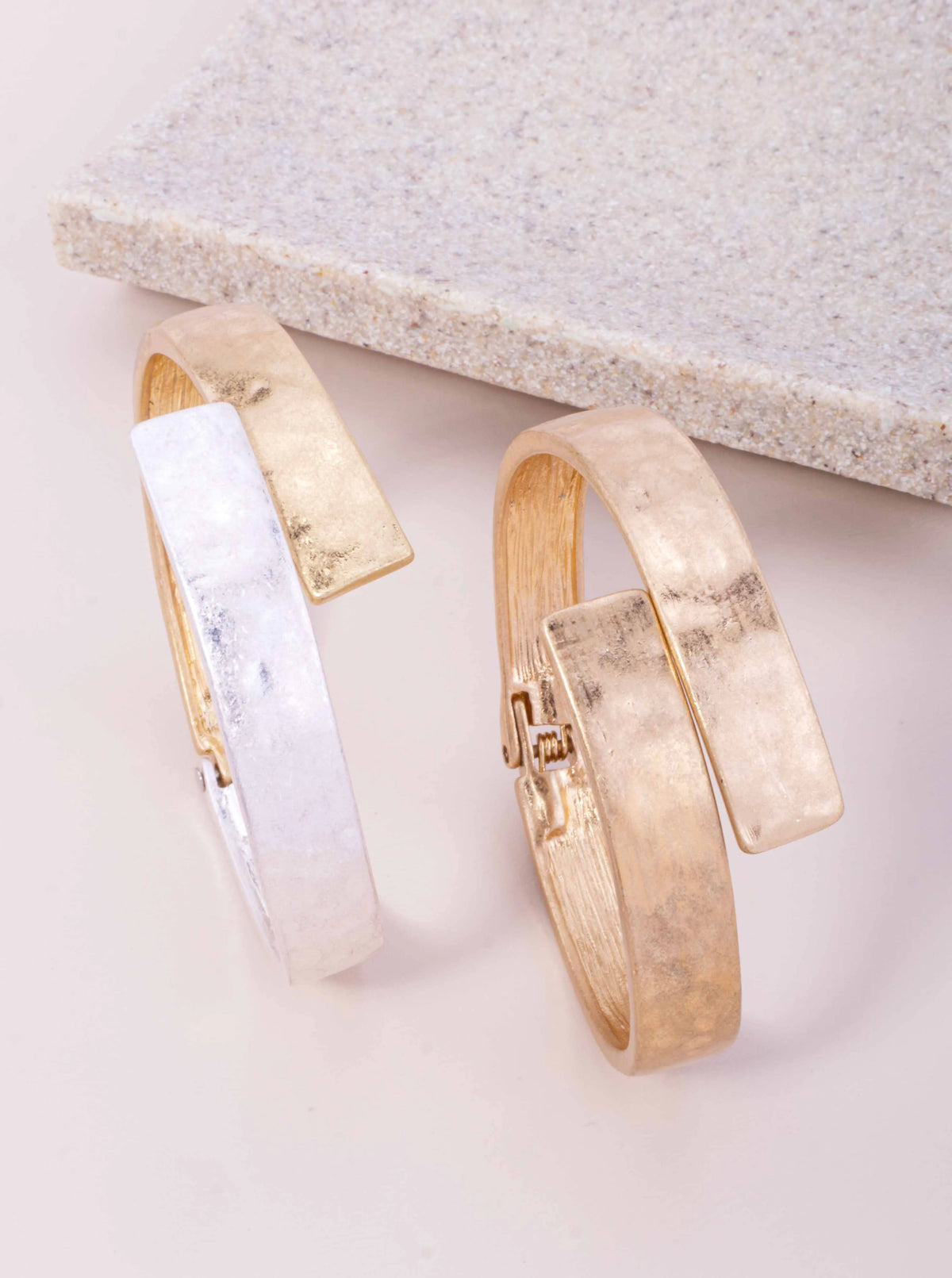 Hammered Hinged Oval Cuff Bangle Bracelet