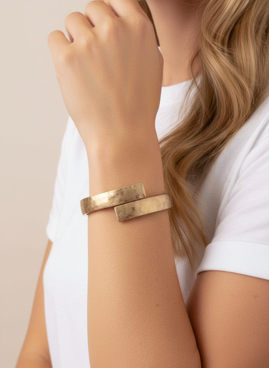 Hammered Hinged Oval Cuff Bangle Bracelet