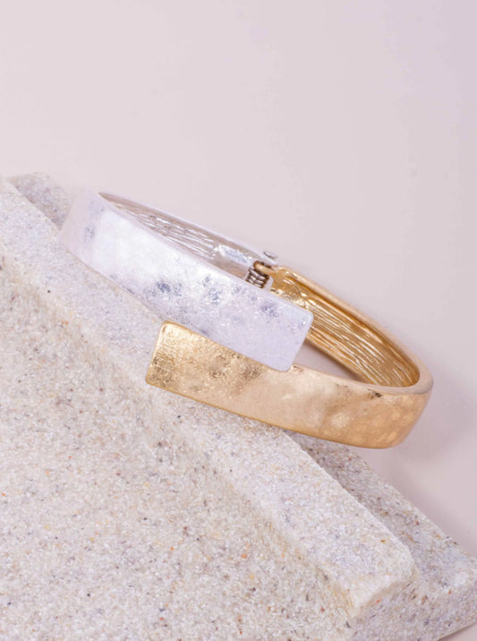 Hammered Hinged Oval Cuff Bangle Bracelet