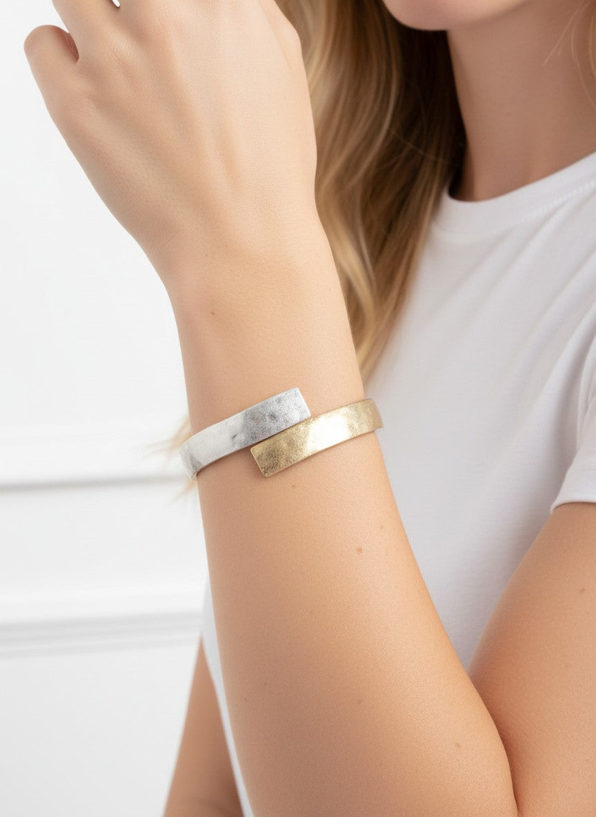 Hammered Hinged Oval Cuff Bangle Bracelet