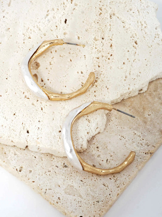 Hammered Hoop Stud Earrings