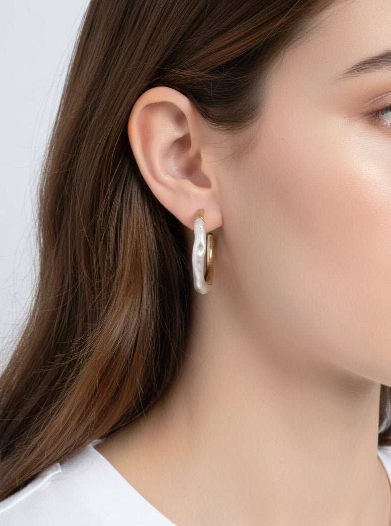 Hammered Hoop Stud Earrings